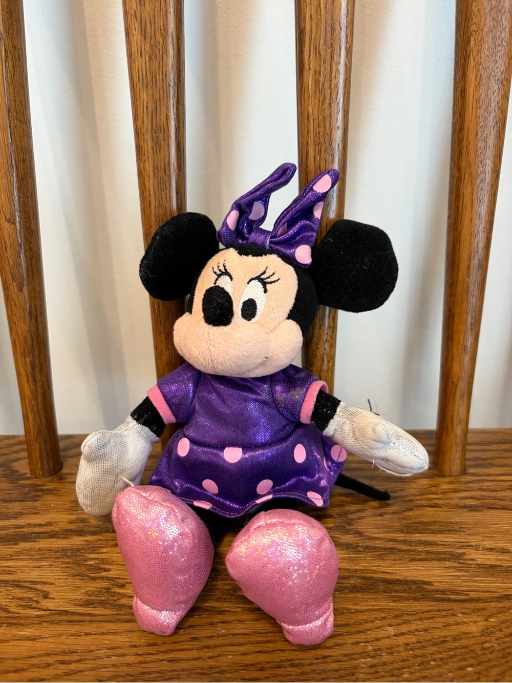 TY Sparkle Disney Minnie Mouse Plush 8" Purple Dress Pink Polka Dots